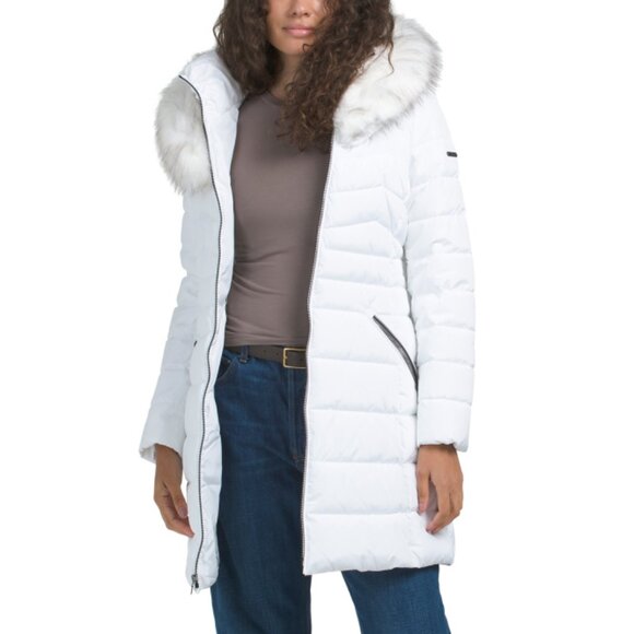 LAUNDRY Real White Heavy Faux Fur Trimmed Puffer Jacket - Picture 1 of 2